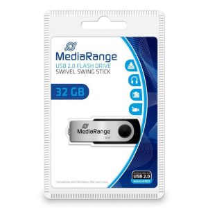 MediaRange USB flash disk, USB 2.0, 32GB, čierny, MR911, USB A, swivel