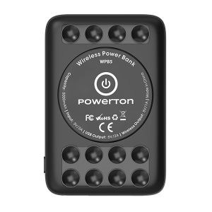 Powerton, power banka s bezdrôtovým nabíjaním, Li-Pol, 5V, nabíjanie telefónov/tabletov, WBP5, 5000mAh, prísavky pre priľnutie k