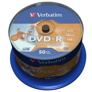 Verbatim DVD-R, Wide Inkjet Printable No ID Brand, 43533, 4.7GB, 16x, spindle, 50-pack, 12cm, pre archiváciu dát