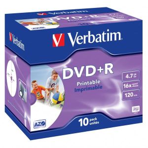 Verbatim DVD+R, Wide Inkjet Printable ID Brand, 43508, 4.7GB, 16x, jewel box, 10-pack, 12cm, pre archiváciu dát