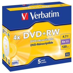 Verbatim DVD+RW, Matt Silver, 43229, 4.7GB, 4x, jewel box, 5-pack, bez možnosti potlače, 12cm, pre archiváciu dát