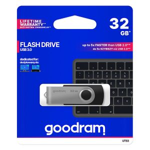 Goodram USB flash disk, USB 3.0, 32GB, UTS3, čierny, UTS3-0320K0R11, USB A, s otočnou krytkou