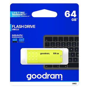 Goodram USB flash disk, USB 2.0, 64GB, UME2, žltý, UME2-0640Y0R11, USB A, s krytkou