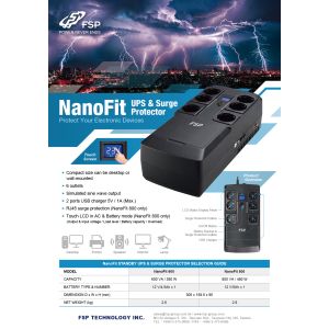 FSP UPS NanoFit 600, 600 VA / 360 W, 2xUSB power, LED, offline PPF3602301