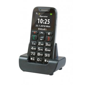 EVOLVEO EasyPhone, mobilný telefón pre seniorov s nabíjacím stojanom (čierna farba) EP-500-BLK