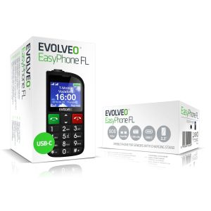 EVOLVEO EasyPhone FL, mobilný telefón pre seniorov s nabíjacím stojanom, čierna EP-801-FLB