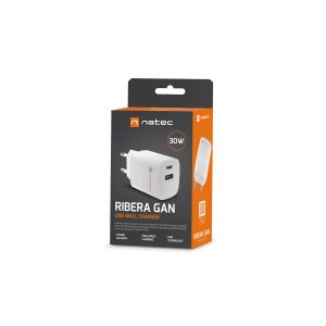 Univerzálna USB nabíjačka Natec RIBERA GaN 30W, 1X USB-A, 1X USB-C, Biela NUC-2140