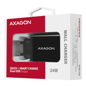 AXAGON ACU-QS24, QC & SMART nabíjačka do siete 24W, 2x USB-A port, QC3.0/AFC/FCP + 5V/1.2A ACU-QS24