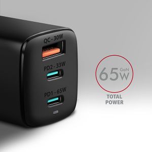 AXAGON ACU-DPQ65, GaN nabíjačka do siete 65W, 3x port (USB-A + dual USB-C), PD3.0/QC4+/PPS/Apple ACU-DPQ65