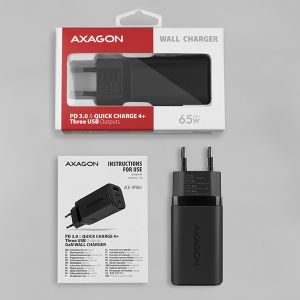 AXAGON ACU-DPQ65, GaN nabíjačka do siete 65W, 3x port (USB-A + dual USB-C), PD3.0/QC4+/PPS/Apple ACU-DPQ65