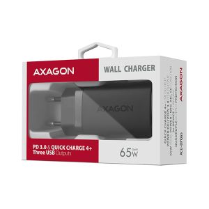 AXAGON ACU-DPQ65, GaN nabíjačka do siete 65W, 3x port (USB-A + dual USB-C), PD3.0/QC4+/PPS/Apple ACU-DPQ65