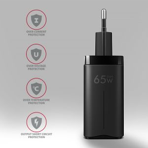 AXAGON ACU-DPQ65, GaN nabíjačka do siete 65W, 3x port (USB-A + dual USB-C), PD3.0/QC4+/PPS/Apple ACU-DPQ65