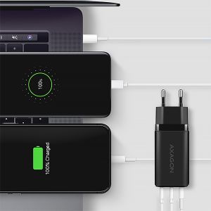 AXAGON ACU-DPQ65, GaN nabíjačka do siete 65W, 3x port (USB-A + dual USB-C), PD3.0/QC4+/PPS/Apple ACU-DPQ65