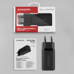 AXAGON ACU-DPQ65, GaN nabíjačka do siete 65W, 3x port (USB-A + dual USB-C), PD3.0/QC4+/PPS/Apple ACU-DPQ65