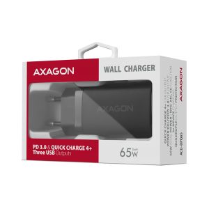 AXAGON ACU-DPQ65, GaN nabíjačka do siete 65W, 3x port (USB-A + dual USB-C), PD3.0/QC4+/PPS/Apple ACU-DPQ65