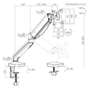 Držiak monitora Brateck LDT46-C012E jedno rameno mechanická pružina BRLDT46C012E