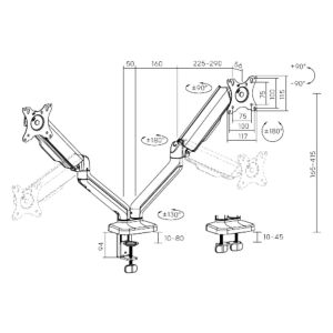 Držiak monitora Brateck LDT46-C024E dve ramená vedľa seba mechanická pružina BRLDT46C024E