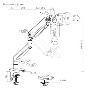 Držiak monitora Brateck LDT60-C012 jedno rameno mechanická pružina Heavy Duty BRLDT60C012