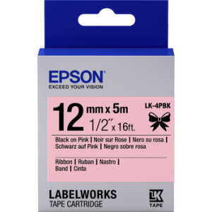 Epson zásobník so štítkami – saténový pásik, LK-4HKK, čierna/ružová, 12 mm (5 m) C53S654031