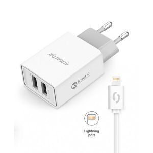 ALIGATOR Chytrá sieťová nabíjačka 2,4 A, 2xUSB, smart IC, biela, USB kábel pre iPhone / iPad CHA0036