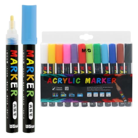 Popisovač M&G Acrylic Marker 2 mm akrylový, sada 12 ks