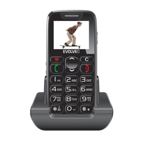 EVOLVEO EasyPhone, mobilný telefón pre seniorov s nabíjacím stojanom (čierna farba) EP-500-BLK