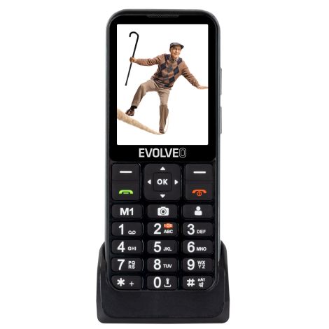 EVOLVEO EasyPhone LT, mobilný telefón pre seniorov s nabíjacím stojanom (čierna farba) EP-880-LTB