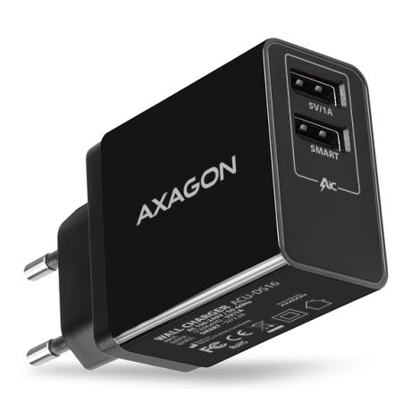 AXAGON ACU-DS16, SMART nabíjačka do siete 16W, 2x USB-A port, 5V/2.2A + 5V/1A ACU-DS16