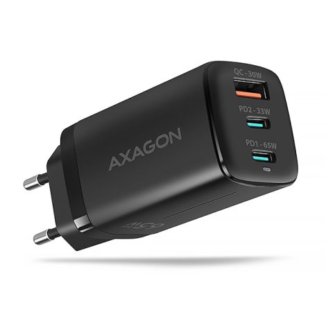 AXAGON ACU-DPQ65, GaN nabíjačka do siete 65W, 3x port (USB-A + dual USB-C), PD3.0/QC4+/PPS/Apple ACU-DPQ65