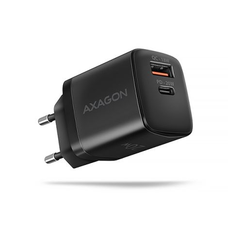 AXAGON ACU-PQ20 nabíjačka do siete 20W, 2x port (USB-A + USB-C), PD3.0/PPS/QC4+/AFC/Apple, čierna ACU-PQ20