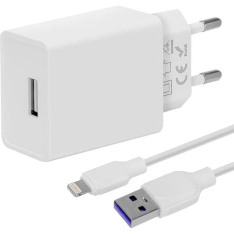 OBAL:ME Cestovná Nabíjačka USB-A 10W + USB-A/Lightning Kabel 1m White 8596311218859