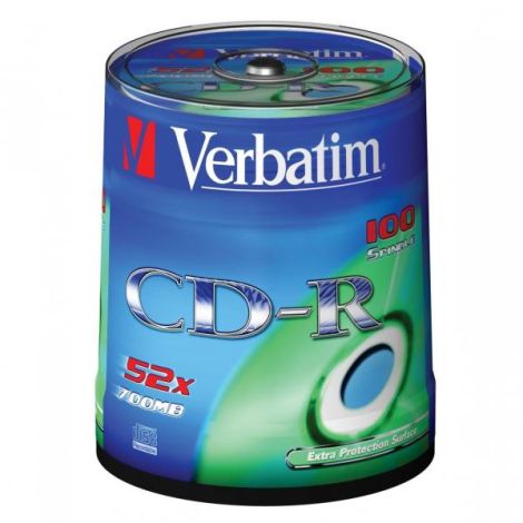 Verbatim CD-R, 43411, Extra Protection, 100-pack, 700MB, 52x, 80min., 12cm, bez možnosti potlače, spindle, pre archiváciu dát