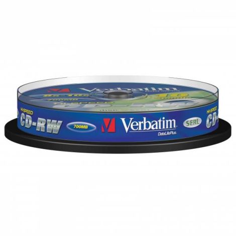 Verbatim CD-RW, 43480, SERL Scratch Resistant, 10-pack, 700MB, 12x, 80min., 12cm, bez možnosti potlače, cake box, pre archiváciu