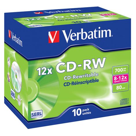 Verbatim CD-RW, 43148, SERL Scratch Resistant, 10-pack, 700MB, 12x, 80min., 12cm, bez možnosti potlače, jewel box, pre archiváci