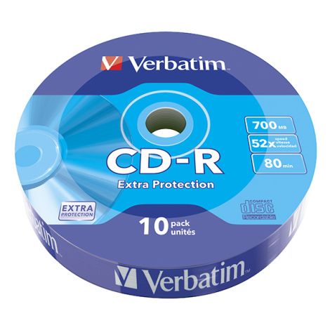 Verbatim CD-R, 43725, Extra Protection, 10-pack, 700MB, 52x, 80min., 12cm, bez možnosti potlače, wrap, pre archiváciu dát