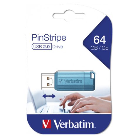 Verbatim USB flash disk, USB 2.0, 64GB, PinStripe, Store N Go, modrý, 49961, USB A, s výsuvným konektorom