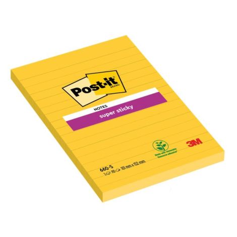 Bloček Post-it Super Sticky, 102x152 mm, žltý, linajky