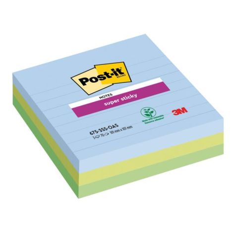 Samolepiaci bloček Post-it Super Sticky OASIS, veľkosť 101x101 mm XL, linajkové, 3 bločky po 70 lístkov